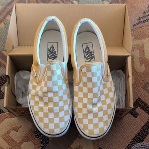 Classic Vans Yellow Checkerboard Slip On. Size 9.5 Women's, Size 8 Men's